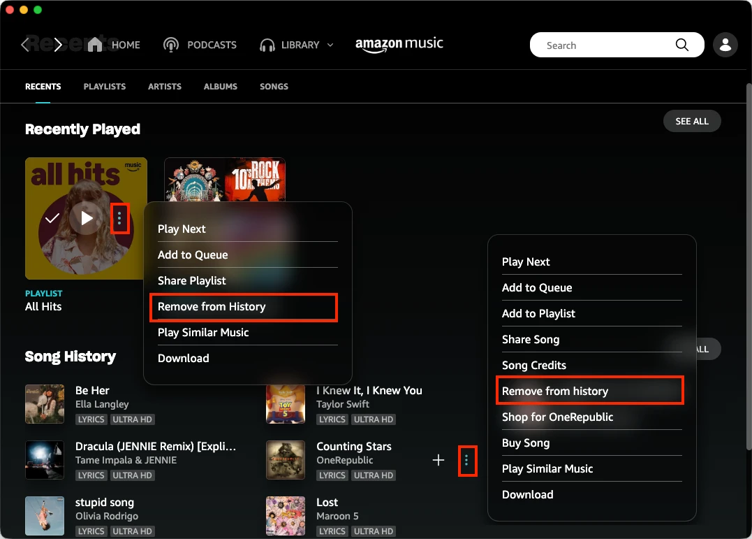 Remove Amazon Music History