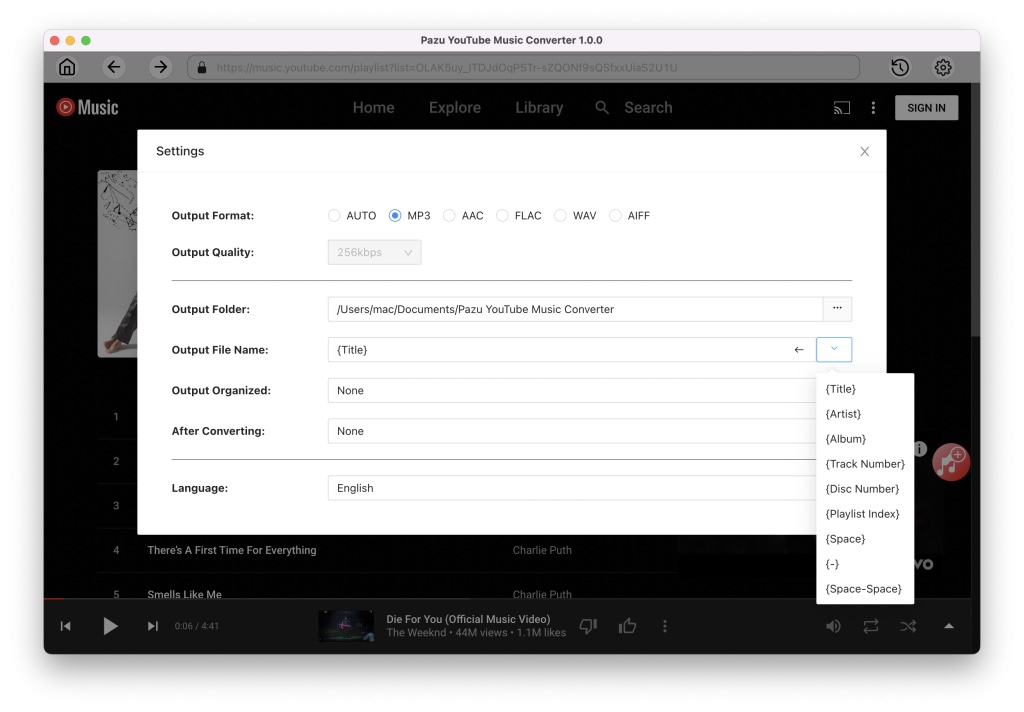 select mp3 as output format