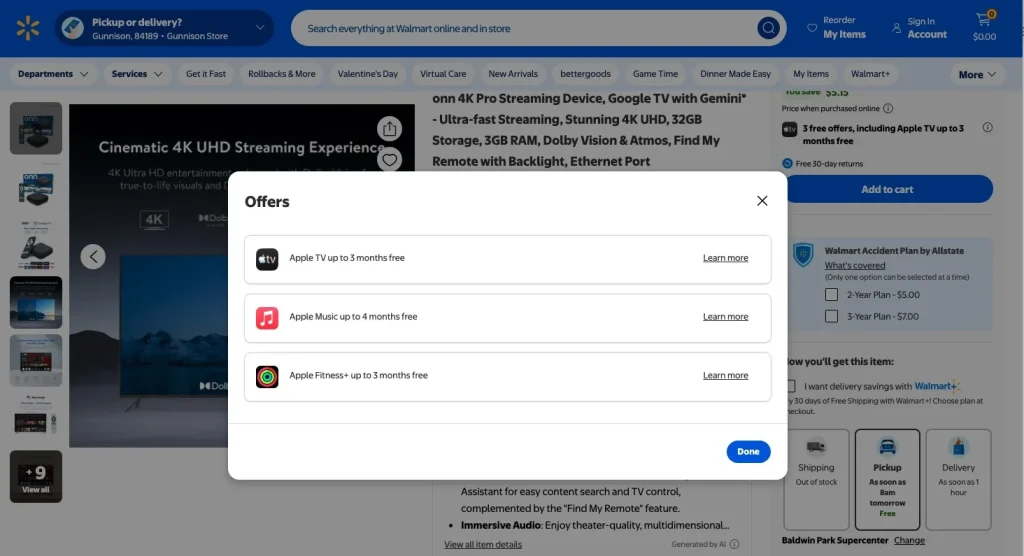 free Apple Music with Walmart online purchase