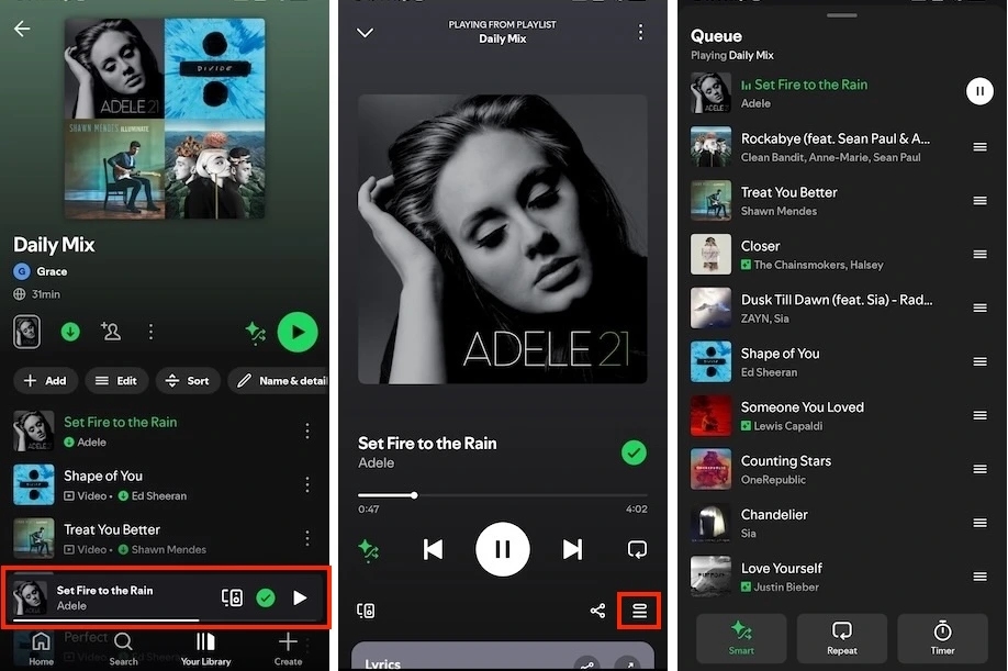 spotify play queue mobile