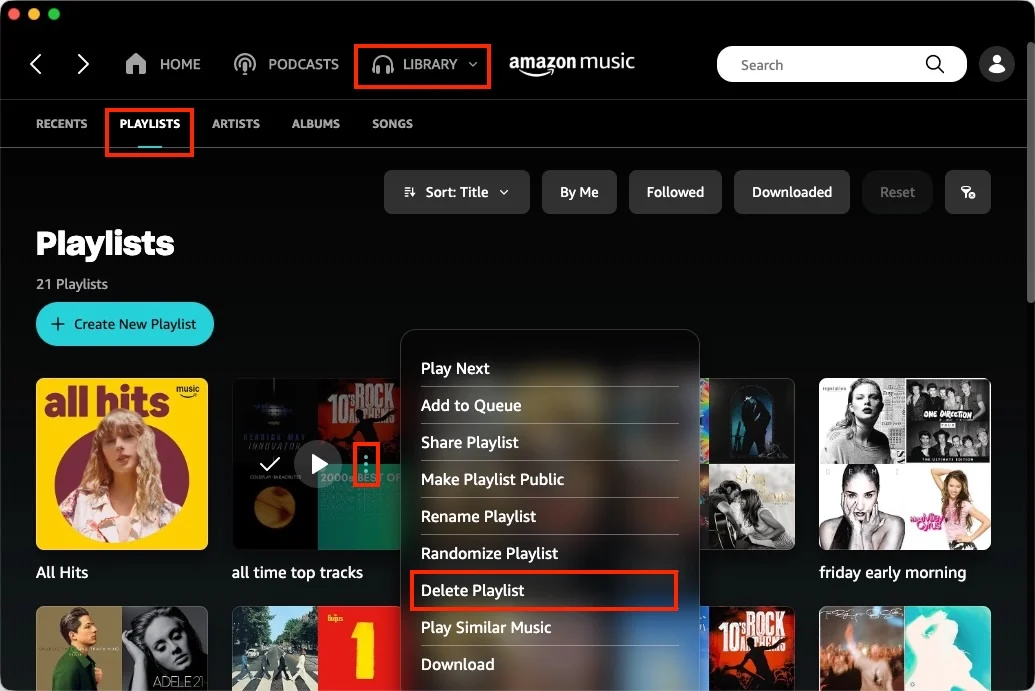 Delete a playlist made by you on Amazon Music