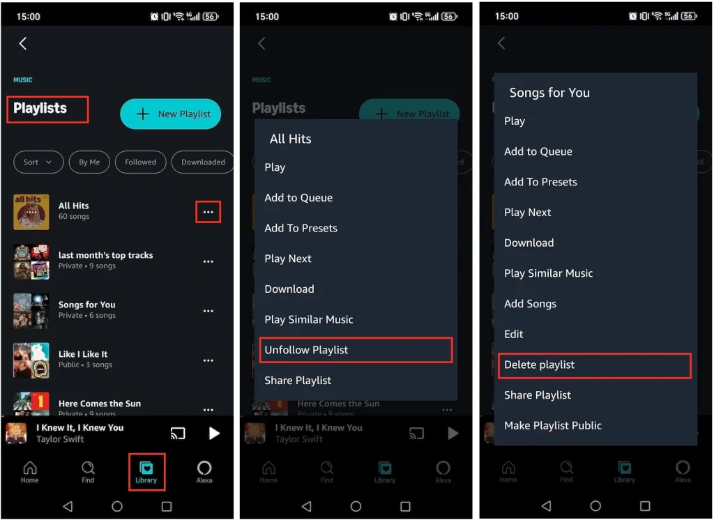Delete playlists Amazon Music mobile
