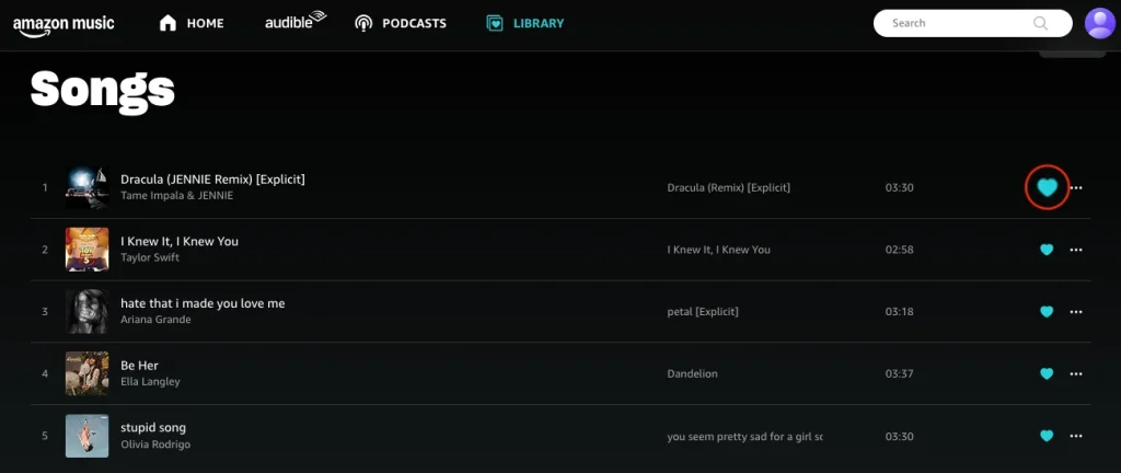 Remove a song from Amazon Music Library