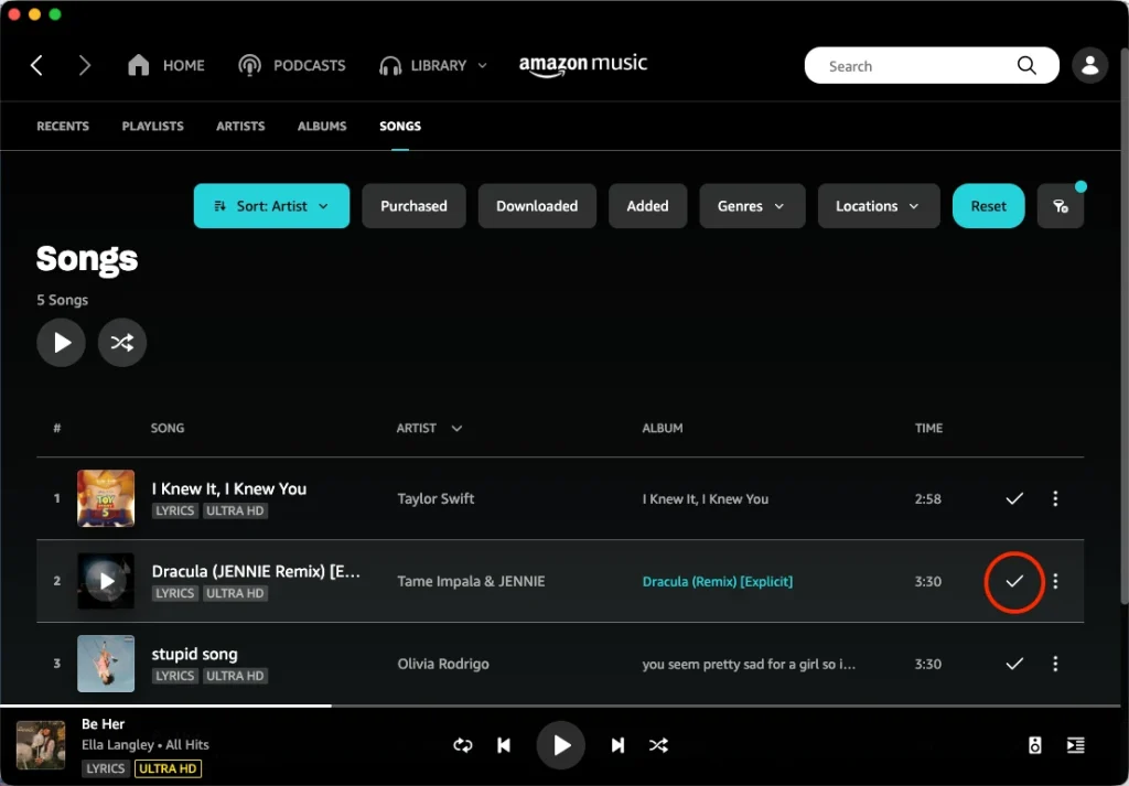 Remove a song from Amazon Music Library
