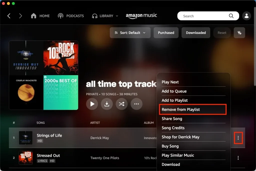 Remove a song from Amazon Music playlist