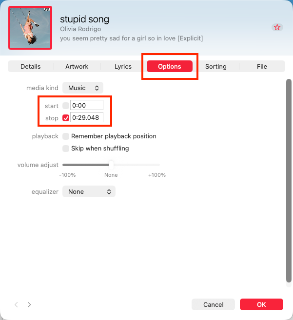 set ringtone song length