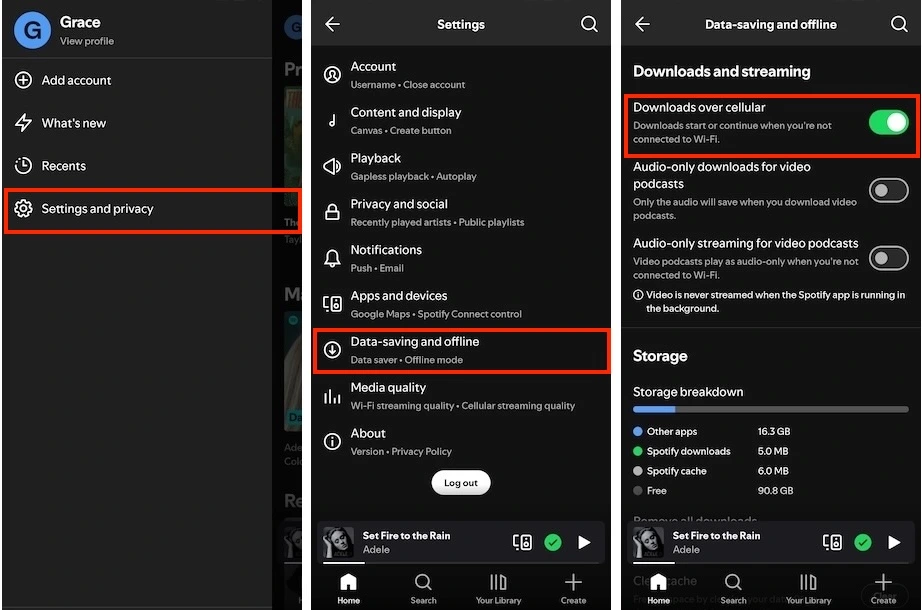 spotify download over cellular