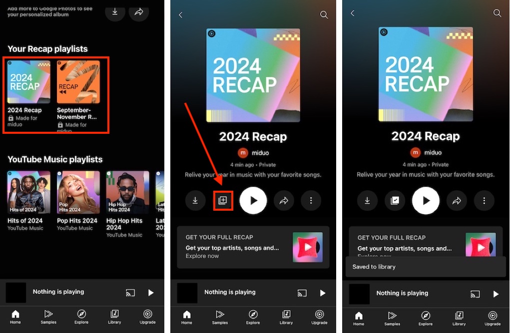 save recap playlist to library