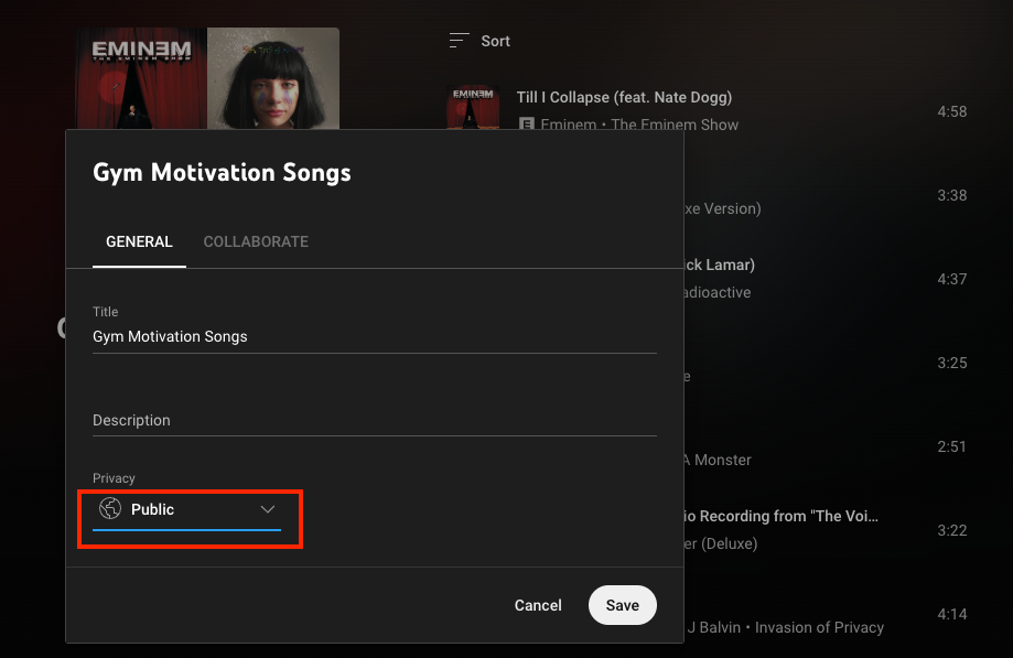 change to a private playlist