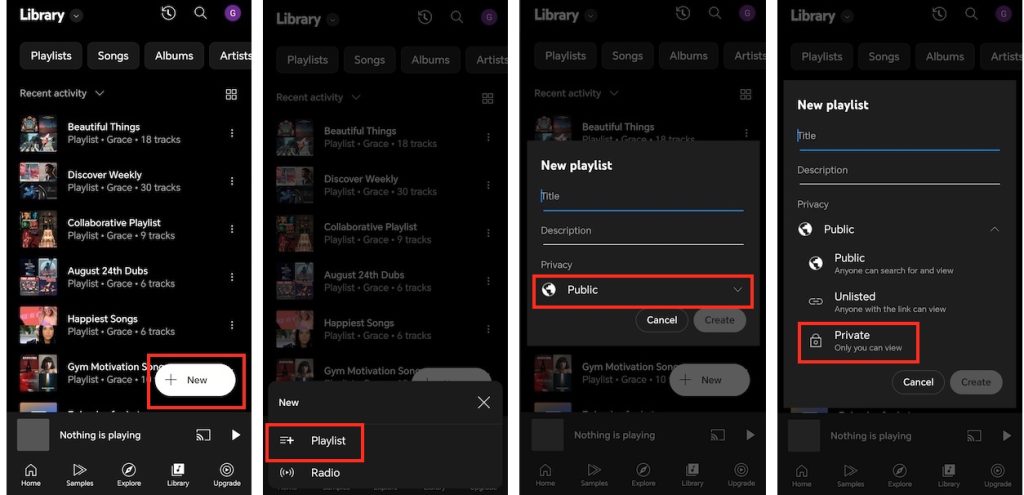 create a private playlist mobile