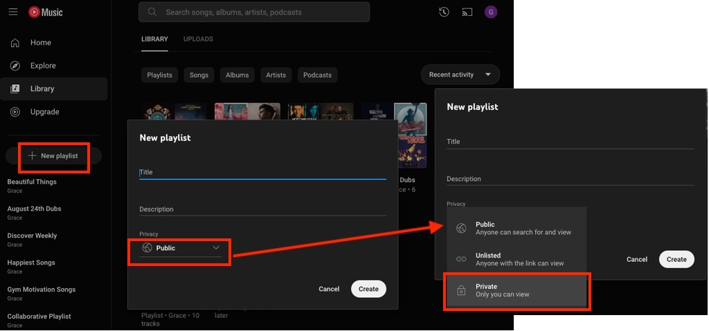 create a private playlist desktop