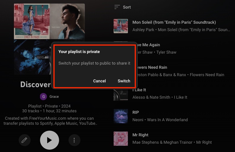 private playlist cannot be shared
