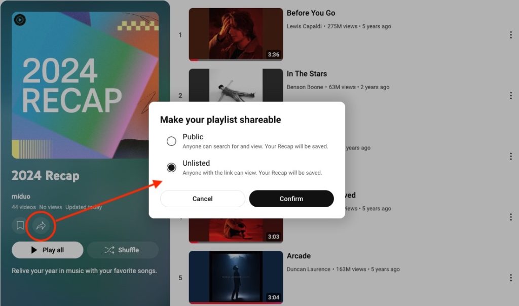 share recap playlist
