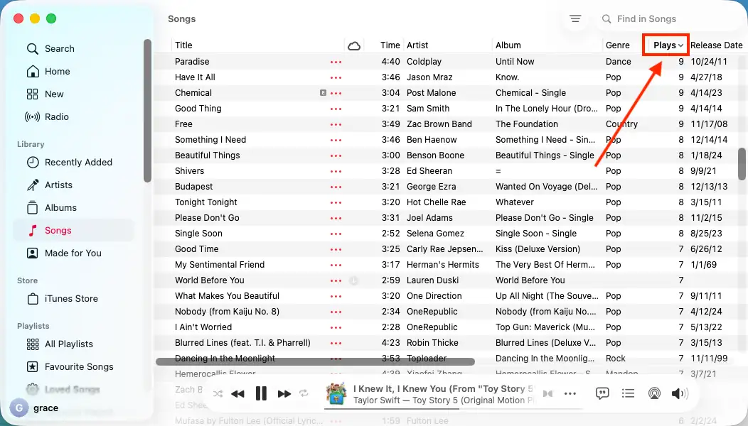 Apple Music play counts in Library