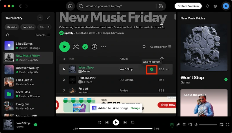 click add to liked songs again