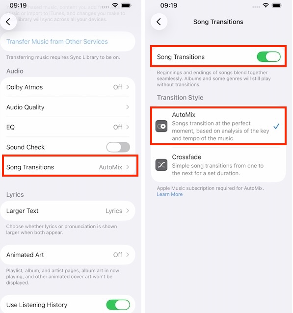 Apple Music AutoMix iOS