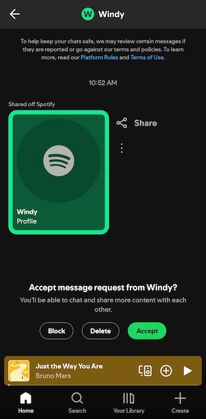 accept Spotify message request