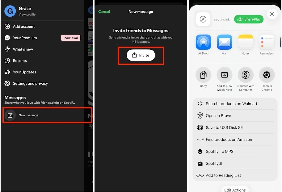 Spotify messages invite