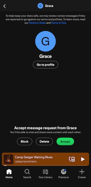 accept Spotify message request