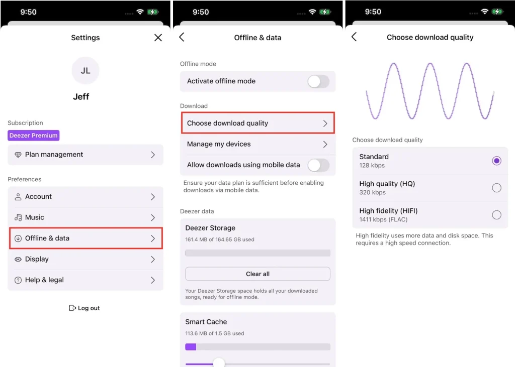 Deezer download quality mobile
