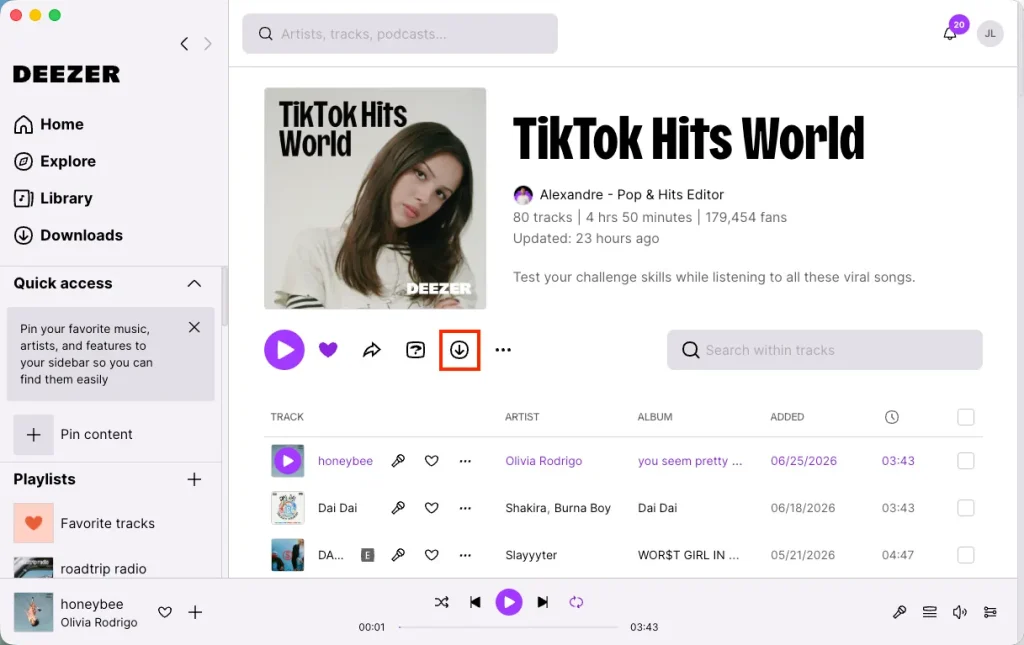 Download playlist Deezer desktop