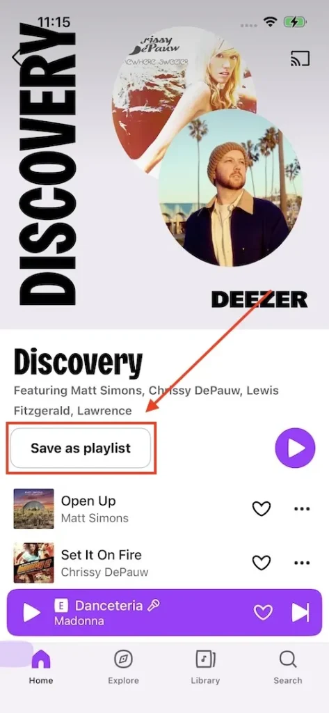 save a playlist on Deezer