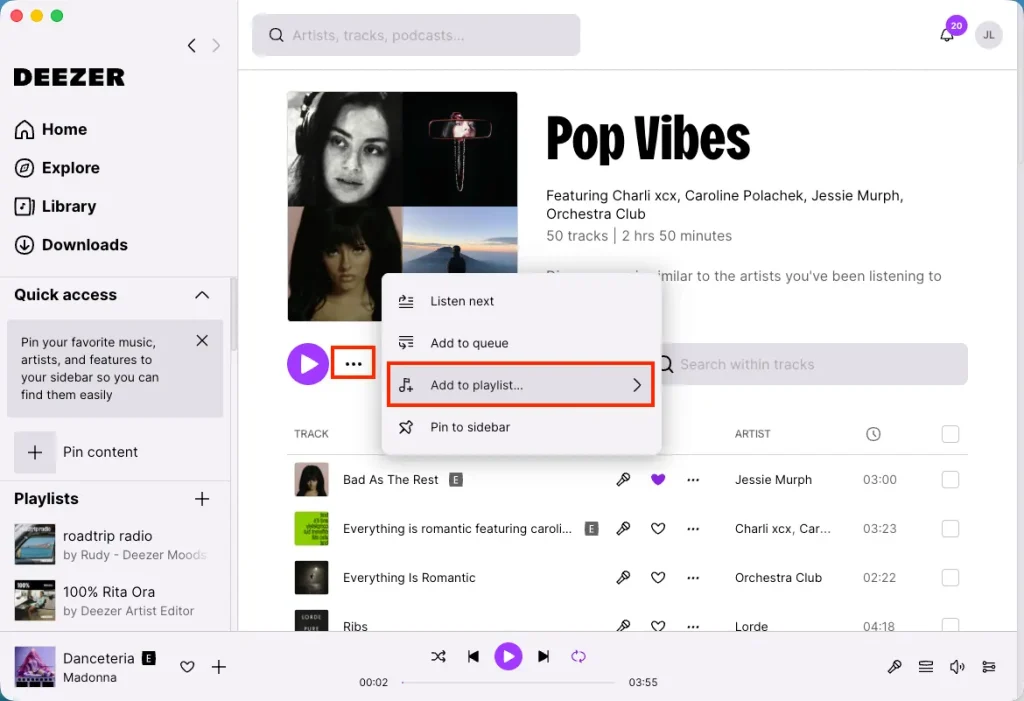 save a playlist Deezer desktop